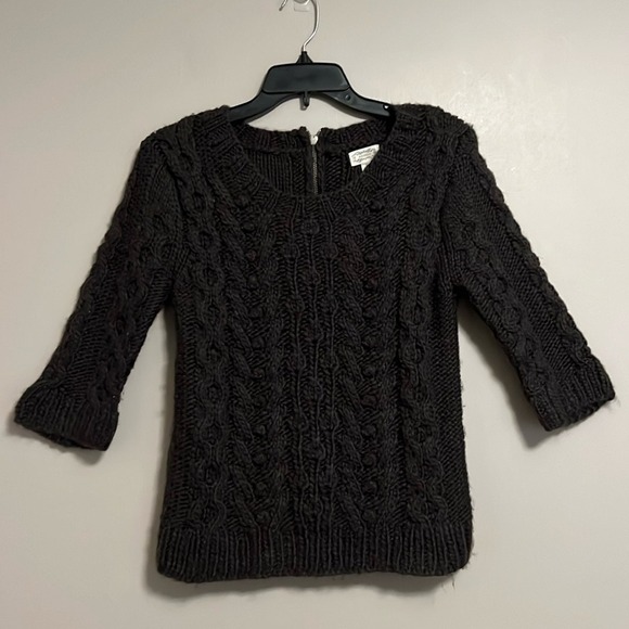 Kaisely Sweaters - Kaisely Charcoal Cable Knit Wool Blend Back Zip Sweater 3/4 Sleeve Medium
